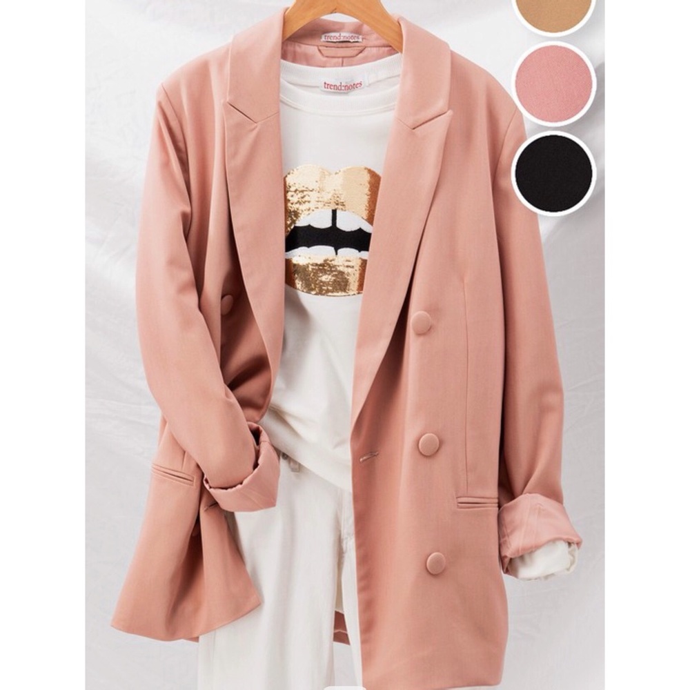 New Oversize Mauve pink button blazer jacket - Picture 6 of 8
